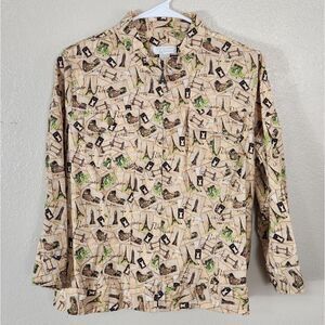 Christopher & Banks Paris Zip Cardigan Travel Paris Size L EUC Linen Top